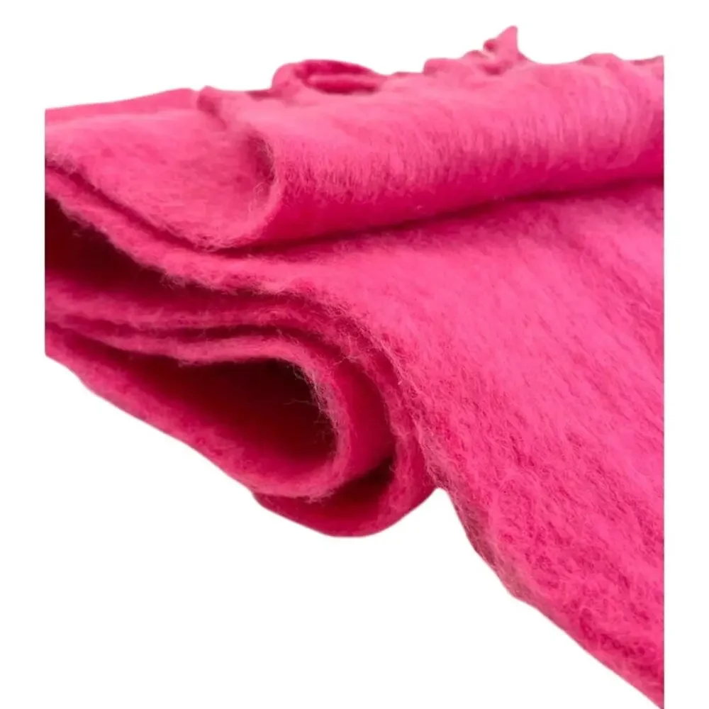 Large Oversized Electric Fuchsia Hot Pink Dopamine Wool Felt Like Scarf Fringe
